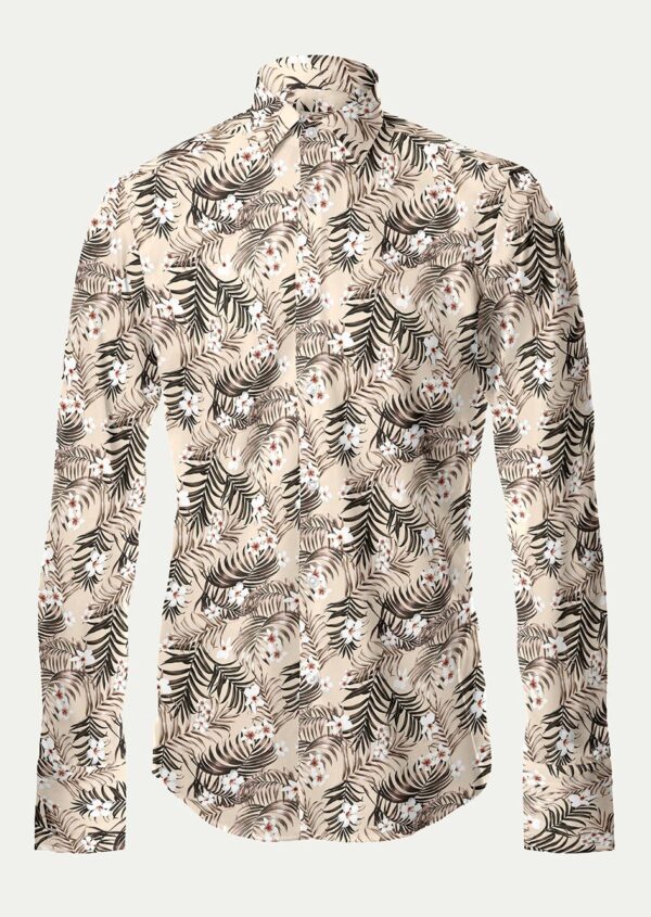 Black and Dark Brown Shaded Floral Designed on White Shirt