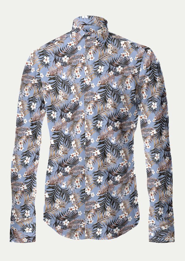 Blue and Brown Floral Designed Shirt