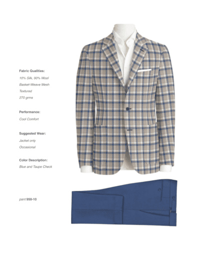 10% Silk, 90% Wool - Blue and Taupe Check
