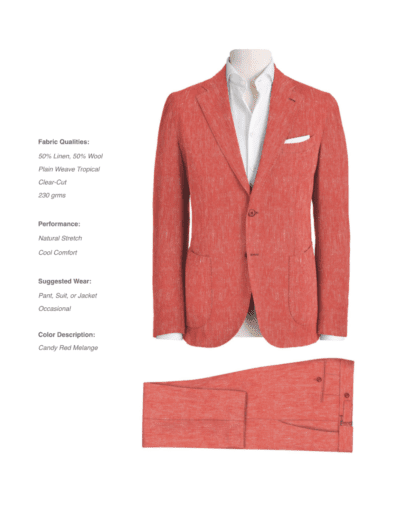 Candy Red Melange Suit with 50% Linen and 50% Wool