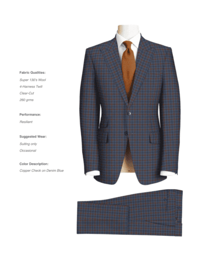 Copper Check on Denim Blue Suit with Super 130's Wool