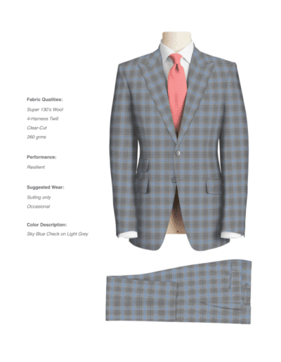 Sky Blue Check on Light Grey Suit with resilient performance
