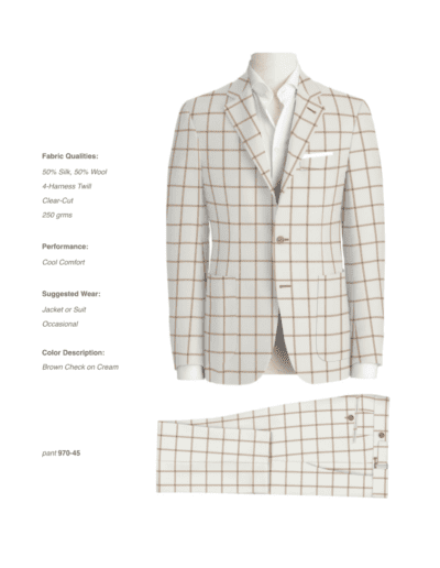 Brown Check on Cream Suit with 50% Silk and 50% Wool