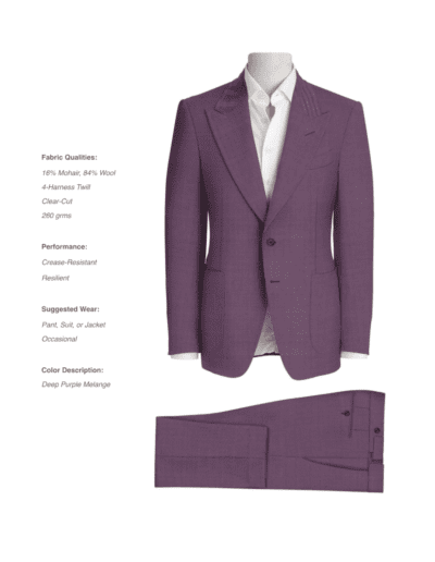 Deep Purple Melange Suit with 16% Mohair and 84% Wool