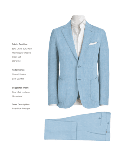 Baby Blue Melange Plain Weave Tropical Clear-Cut Suit